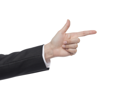 Businesswoman Pointing with Index Finger — Black Suit — Transparent Background - Powered by Adobe
