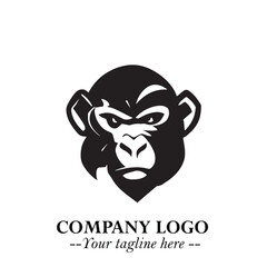 Head of Monkey Logo Symbol in Black on the White Background Minimalist Vector Illustration