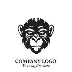 Head of Monkey Logo Symbol in Black on the White Background Minimalist Vector Illustration