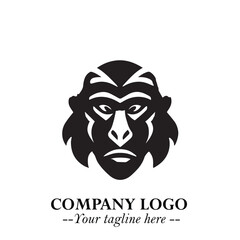 Head of Monkey Logo Symbol in Black on the White Background Minimalist Vector Illustration