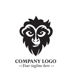 Head of Monkey Logo Symbol in Black on the White Background Minimalist Vector Illustration