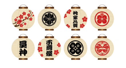 Ornate paper lanterns glow in the night