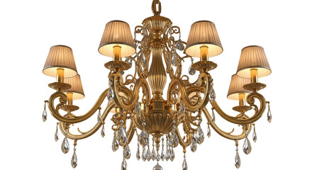 Ornate gold chandelier with crystal pendants illuminates darkness