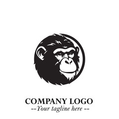 Head of Monkey Logo Symbol in Black on the White Background Minimalist Vector Illustration