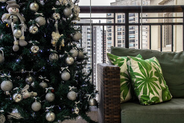 Detail of decoration and accessories on the Christmas tree of a residence in Brazil