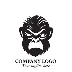 Head of Monkey Logo Symbol in Black on the White Background Minimalist Vector Illustration