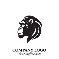 Head of Monkey Logo Symbol in Black on the White Background Minimalist Vector Illustration