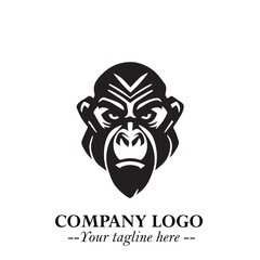Head of Monkey Logo Symbol in Black on the White Background Minimalist Vector Illustration