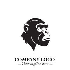 Head of Monkey Logo Symbol in Black on the White Background Minimalist Vector Illustration