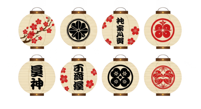 Ornate paper lanterns glow in the night