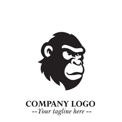 Head of Monkey Logo Symbol in Black on the White Background Minimalist Vector Illustration