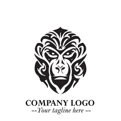Head of Monkey Logo Symbol in Black on the White Background Minimalist Vector Illustration