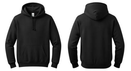 Black Hoodie Front and Back featuring hoodie, sweatshirt, black, clothing, apparel creative concept emphasizing detail quality
