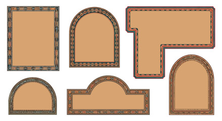 Collection of ornate decorative frames with various shapes and borders for design elements.