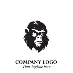 Head of Monkey Logo Symbol in Black on the White Background Minimalist Vector Illustration