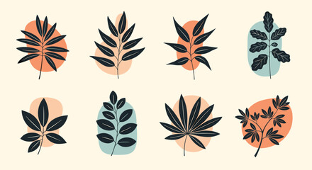 Abstract organic shapes with stylized tropical leaves in a boho minimalist aesthetic.