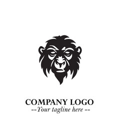 Head of Monkey Logo Symbol in Black on the White Background Minimalist Vector Illustration