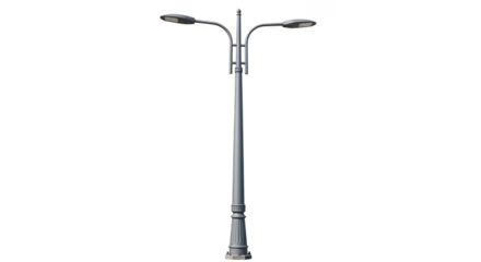 Sleek doubleheaded streetlamp against black backdrop