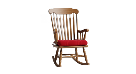Wooden rocking chair with red cushion
