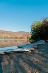 Beautiful Autumn Forest with Mountain Fog and A Lake