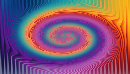 Colorful abstract spiral background with rainbow hues and distorted lines pattern