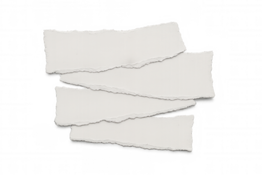 Torn paper pieces creating abstract blank space for text or image on transparent background