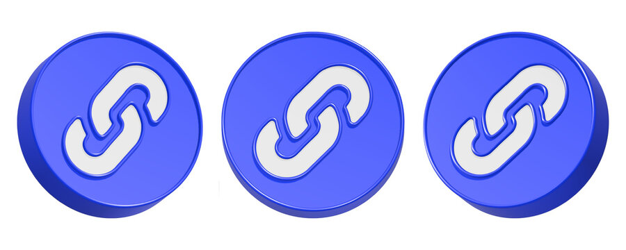 3d rendering design of white chain in blue circle icon symbol link connection website url