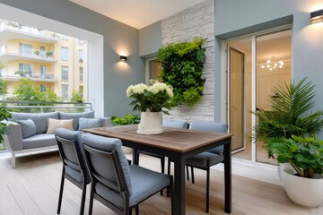 Fototapeta premium Modern apartment balcony creating urban green living space