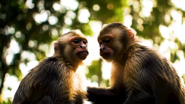 Primate pair locked in affectionate embrace