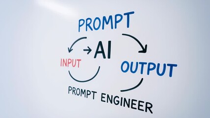 Prompt ai programmer crafting concise input and output flow for prompt engineer diagram connecting workflow and loop to guide artificial intelligence - Powered by Adobe