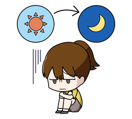 一日中落ち込んでいる女子のイラスト