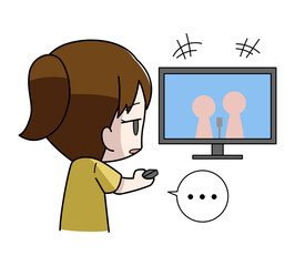 テレビを見ても楽しくない女子のイラスト