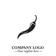 Obraz premium Chilli Logo Symbol Black and White Illustration Minimalist Spicy Pepper Design Concept 