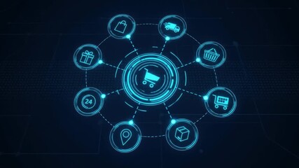 Dynamic digital commerce network visualizing essential online shopping services, from secure transactions to efficient delivery, representing a modern retail ecosystem - Powered by Adobe