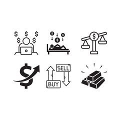 Collection of hand drawn icons representing finance business investment and trading concepts