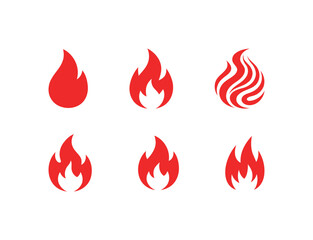 Set of Red Fire Flame Icons, Vector Collection of Heat, Energy, and Danger Symbols
