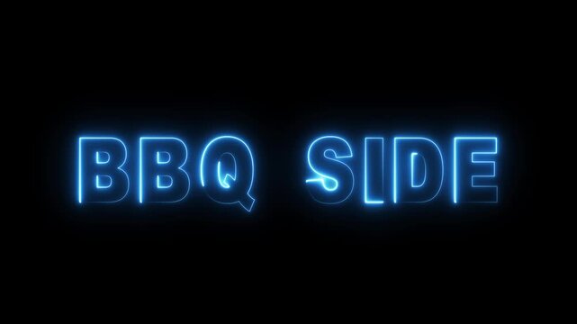 Neon Light text animation background.  BBQ Side neon text animation. Neon letters text icon animation. 