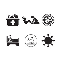 Collection of medical icons representing healthcare aid and virus research