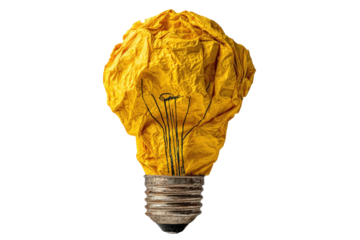 Crumpled yellow paper lightbulb on black
