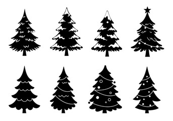 Christmas tree silhouettes set isolated on white background vector illustration