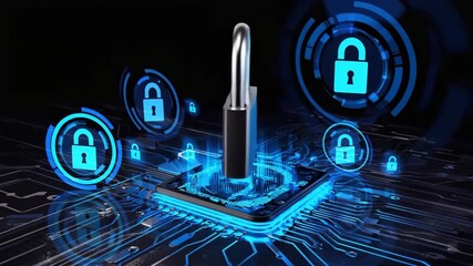 Central Cyber Lock on Circuit Board Representing High-Tech Digital Security and Data Protection - Powered by Adobe