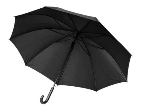 Classic Black Umbrella Open Top View, Isolated on Transparent Background