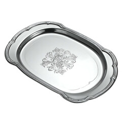 Elegant oval serving tray with decorative floral engraving.