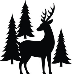 Deer with christmas tree vector silhouette illustration. Majestic Deer with Christmas Tree Silhouette Vector Illustration. 