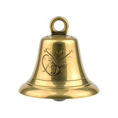 Ornate brass bell with floral engraving isolated on black.