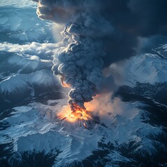 Photography of natural disasters including volcanic eruptions in mountain ranges from an aerial view showcases eruptive forces  high resolution   for isolate image