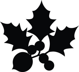 Christmas Holly Vector, Christmas Holly Berry Silhouette Icon Vector Illustration
