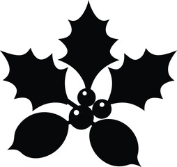 Christmas Holly Vector, Christmas Holly Berry Silhouette Icon Vector Illustration
