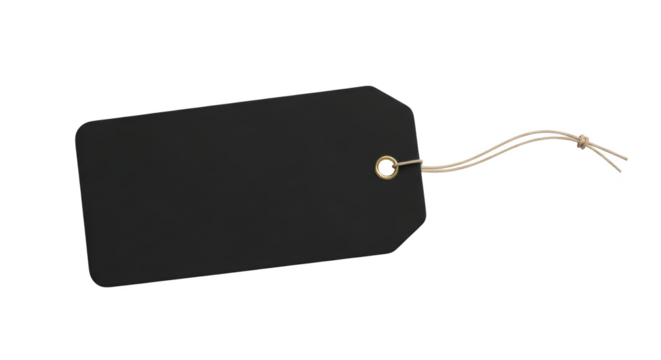 Visual blank black rectangular tag with string for price or message yang menonjolkan keindahan rope, empty,.