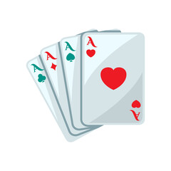 Four Aces Playing Cards With Red Heart Green Club and Diamond Symbols On Transparent Background